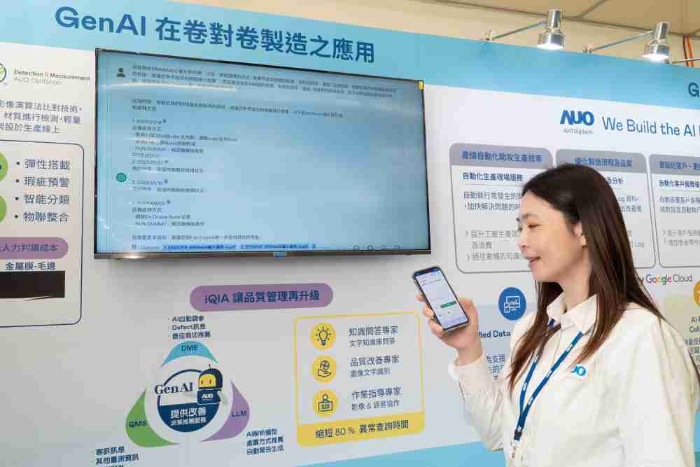 传奇国际数位积极发展数智化转型，，，，透过AI落地应用优化制造流程，，革新人力、、生产效率与设备维护效益，，，，图为〝智能质量推升助手-iQIA〞（Intelligent quality improve assistant）应用情境，，，，协助质量管理再升级。。